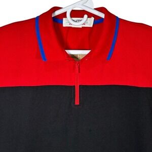 Vintage Nautica Competition Men's Red Black Color Block Zip Polo Shirt Size XL